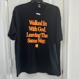 Walked In With God T-Shirt 2XL Gildan Heavy Cotton Black & Orange Religious Stat